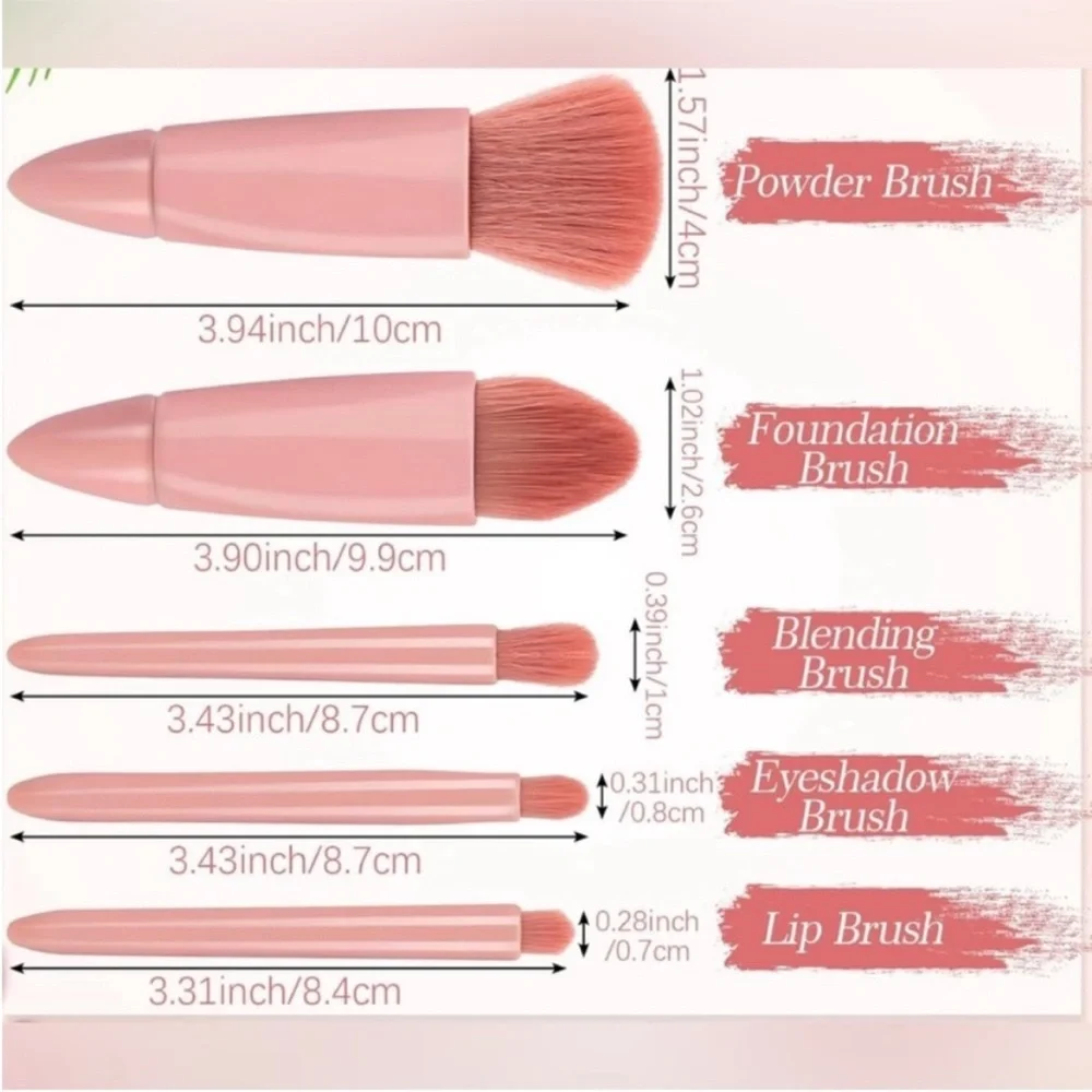 Travel Makeup Brush Set In Mirrored Compact Case, 5 Brush Mini Travel Set